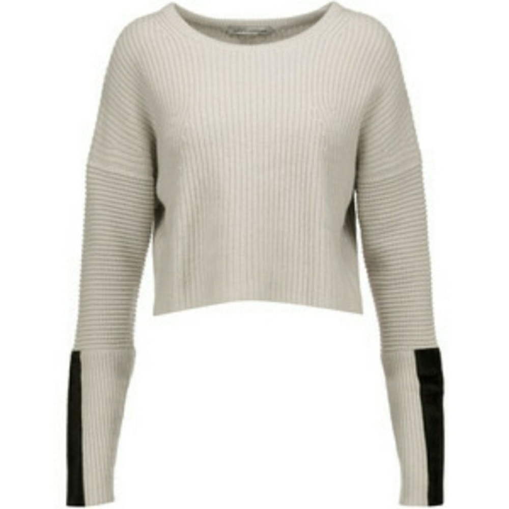 Autumn cashmere leather sleeve cropped sweater